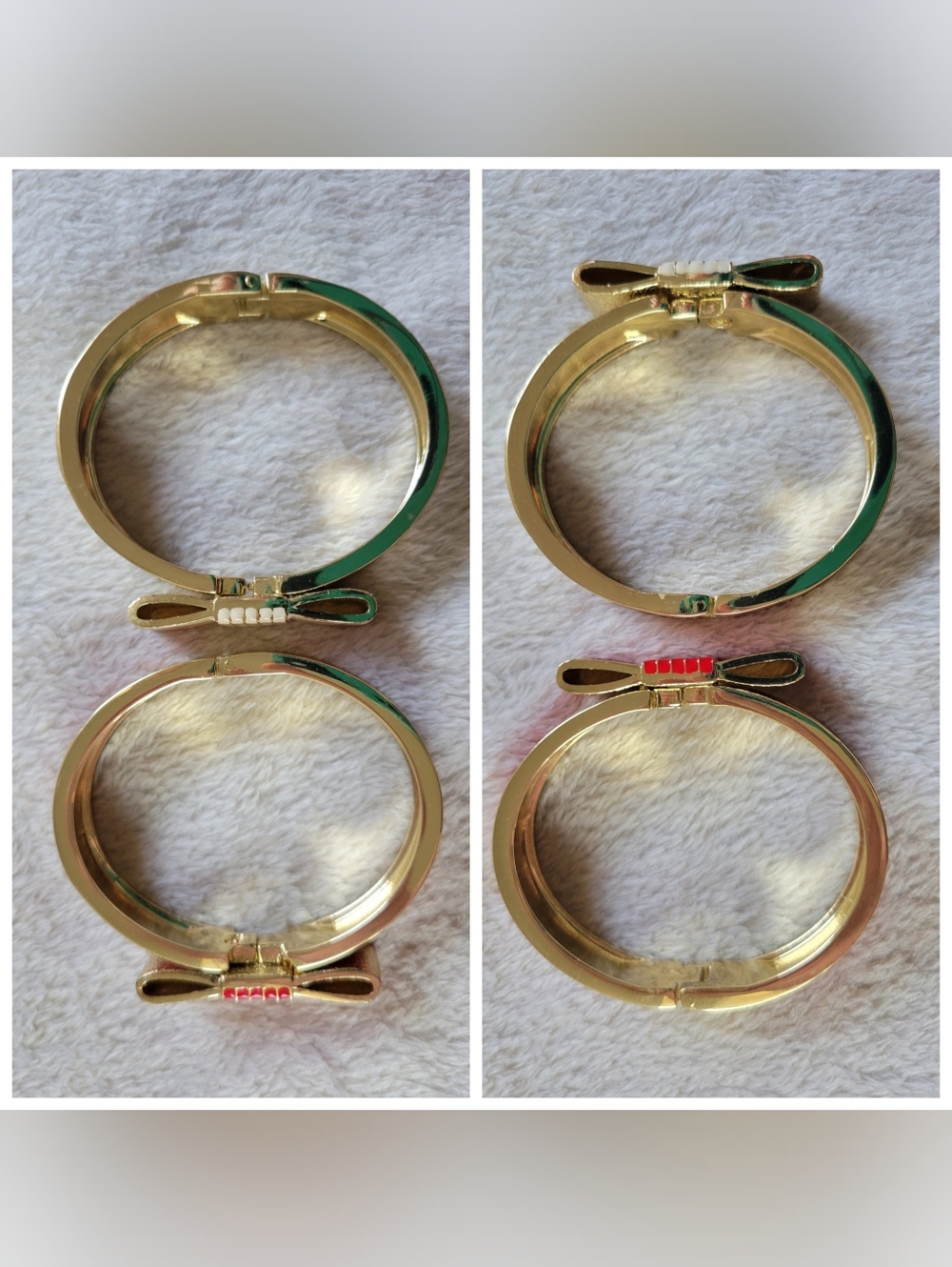 Stylish Gold Tone Red & Cream Enamel Bow Cuff Bracelet Bundle (2pc) - Picture 6 of 8